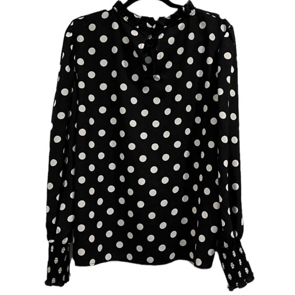 Tahari Xl black and white long sleeve high neck blouse
